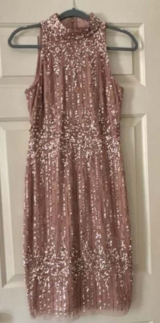 Adrianna Papell Sequin Beaded High Neck Cocktail Dress Size 2